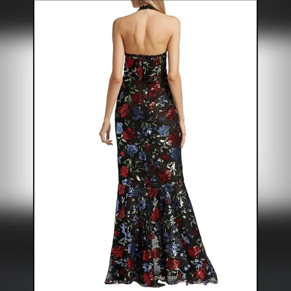 Marchesa Notte Sleeveless Halter Embroidered & Sequin Gown Size 8 Prom - Picture 6 of 15